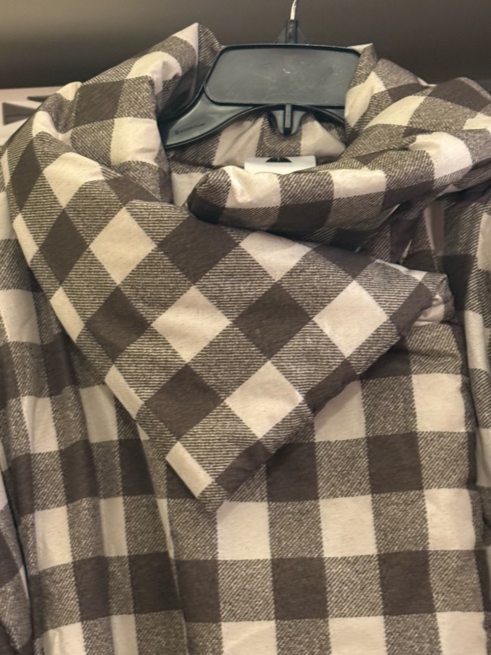 Norma Kamali plaid sleeping bag coat brown cream checkered pattern M/L - Picture 6 of 8